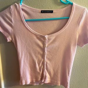 Brandy Melville Pink Short Sleeve Button Down Zelly Top